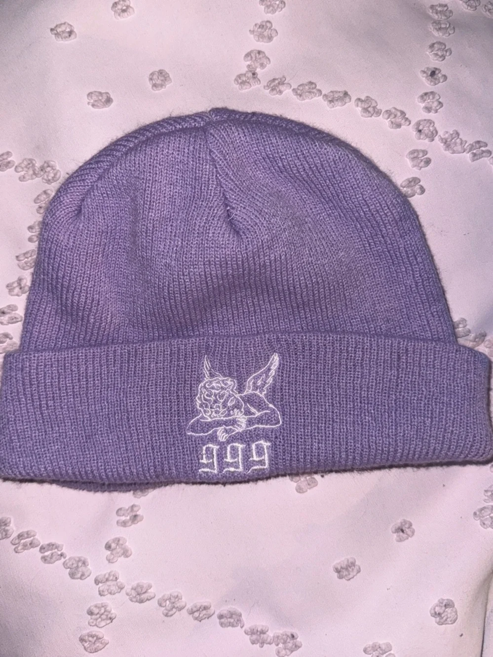 999 Angel Purple Lavender Knit Woven Beanie Embroidered